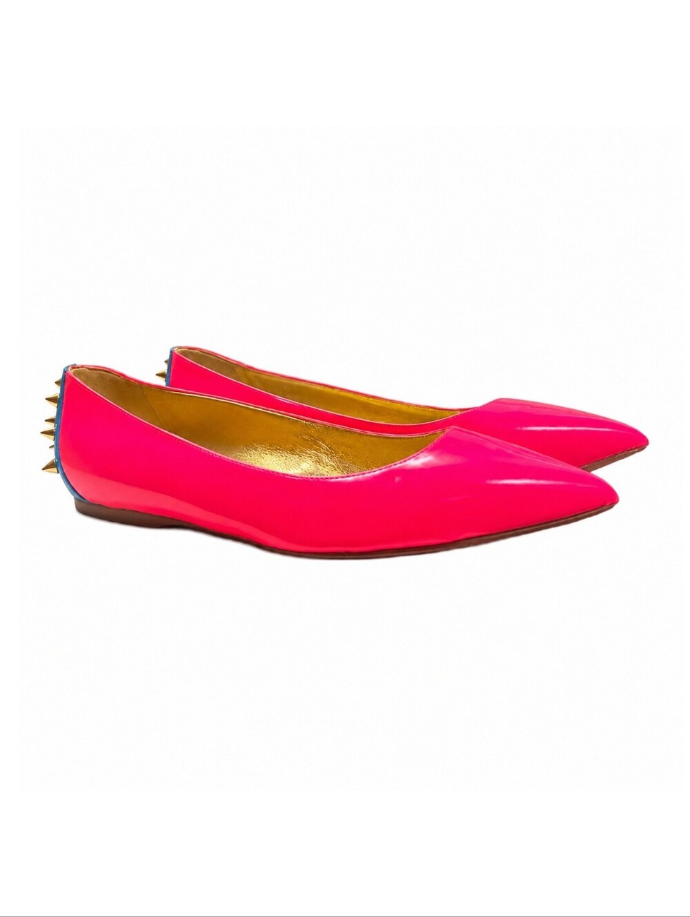 RUTHIE DAVIS | Hot Pink Patent Blue Gold Spike Flats 37.5